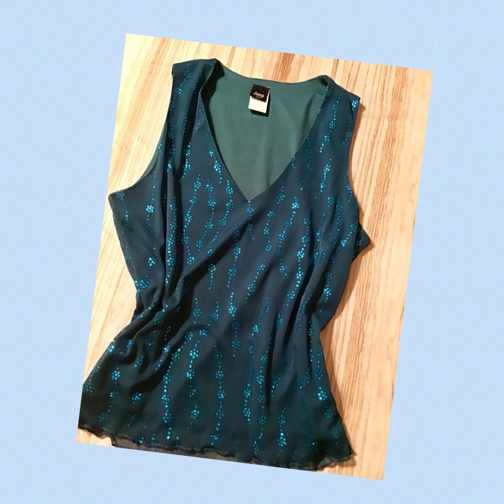 👚 Dressy blue teal sexy tank top with sparkles